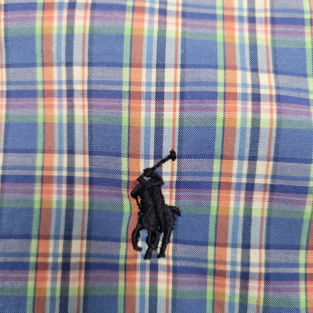 Ralph Lauren Boys Blue Plaid Short Sleeve Button Down Shirt Size L 14-16